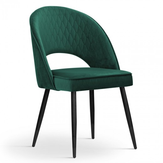 Scaun tapitat cu stofa si picioare metalice, Ponte Velvet Verde / Negru, l54xA63xH89 cm