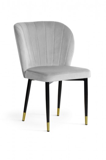 Scaun tapitat cu stofa si picioare metalice, Shelly Velvet Argintiu / Negru / Auriu, l53xA57xH88 cm