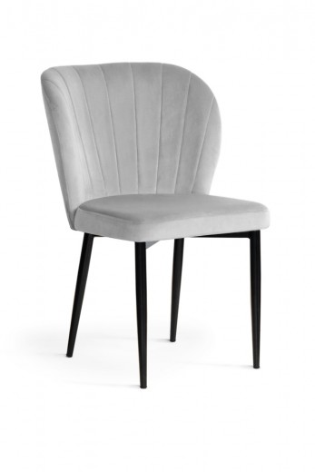 Scaun tapitat cu stofa si picioare metalice, Shelly Velvet Argintiu / Negru, l53xA57xH88 cm