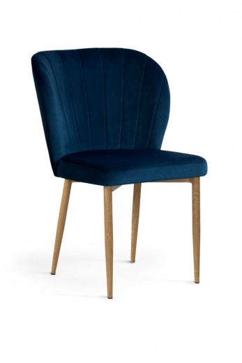 Scaun tapitat cu stofa si picioare metalice, Shelly Velvet Bleumarin / Stejar, l53xA57xH88 cm