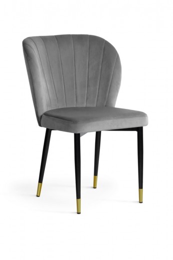 Scaun tapitat cu stofa si picioare metalice, Shelly Velvet Gri / Negru / Auriu, l53xA57xH88 cm