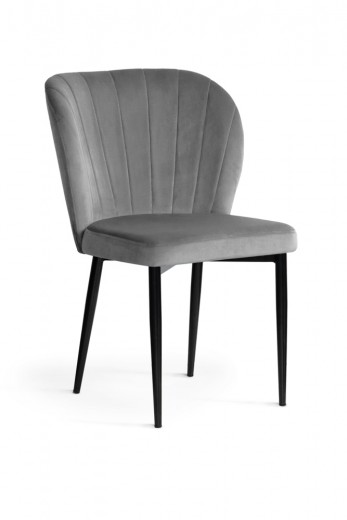 Scaun tapitat cu stofa si picioare metalice, Shelly Velvet Gri / Negru, l53xA57xH88 cm