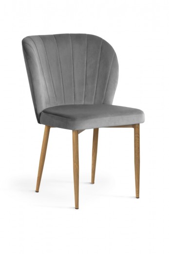 Scaun tapitat cu stofa si picioare metalice, Shelly Velvet Gri / Stejar, l53xA57xH88 cm