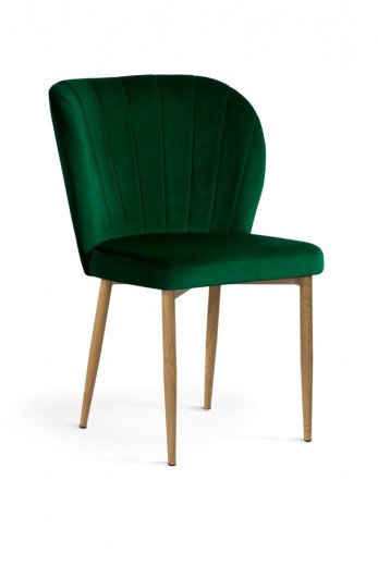 Scaun tapitat cu stofa si picioare metalice, Shelly Velvet Verde / Stejar, l53xA57xH88 cm