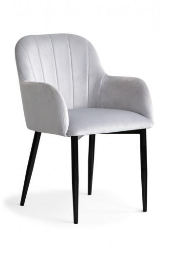 Scaun tapitat cu stofa si picioare metalice, Tulip Velvet Argintiu / Negru, l57xA57xH83 cm