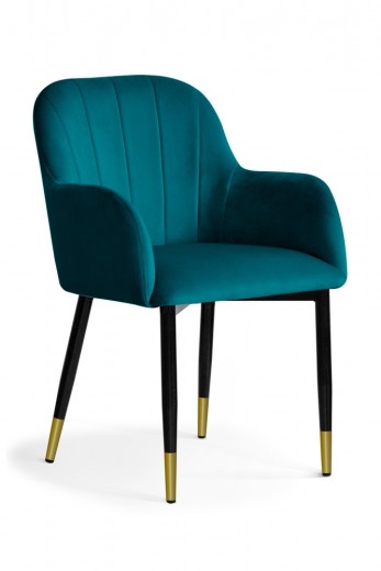 Scaun tapitat cu stofa si picioare metalice, Tulip Velvet Turcoaz / Negru / Auriu, l57xA57xH83 cm