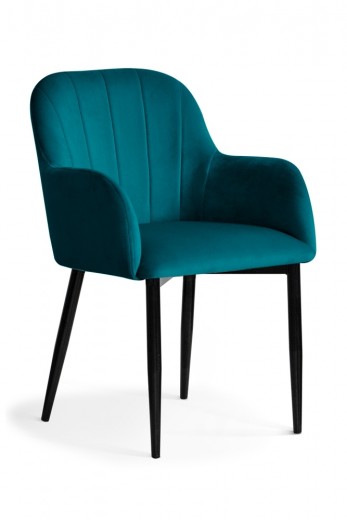 Scaun tapitat cu stofa si picioare metalice, Tulip Velvet Turcoaz / Negru, l57xA57xH83 cm