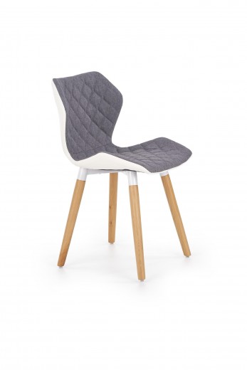 Scaun tapitat cu stofa si piele ecologica, cu picioare din lemn, Kai-277 Gri / Alb / Natural, l48xA51xH76 cm