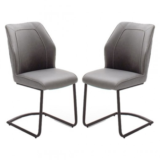 Set 2 scaune tapitate cu stofa si piele ecologica, cu picioare metalice Aberdeen Gri / Negru, l50xA62xH92 cm