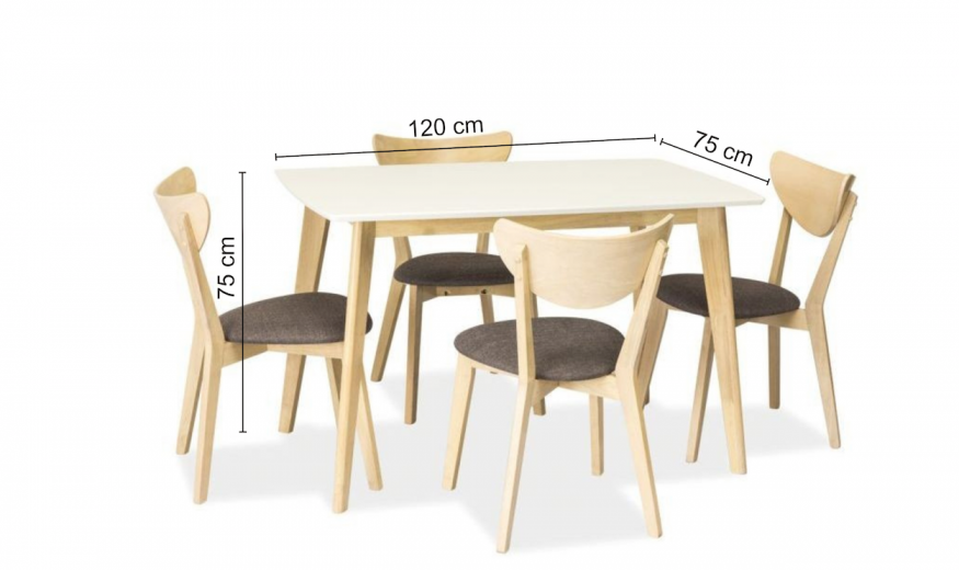 Set masa din MDF si lemn Conrado White / Oak + 4 scaune Cyd-37 Grey / Oak, L120xl75xH75 cm