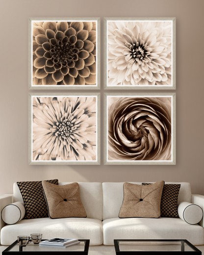 Tablou 4 piese Framed Art Sepia Dahlias