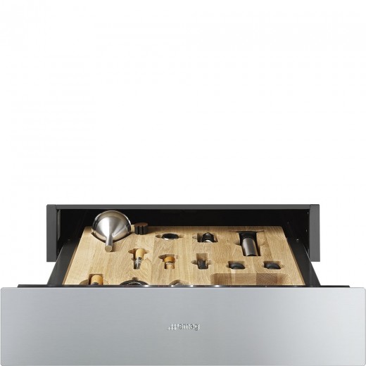 Sertar incorporabil cu accesorii pentru vin CPS315X, Inox, Interior lemn de gorun, 60x14 cm, Classica, SMEG