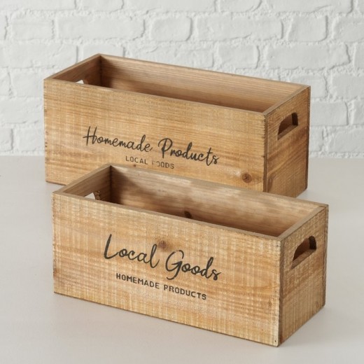 Set 2 cutii pentru depozitare din lemn Gardela Natural, L35xl15xH15 cm / L40xl18xH18 cm