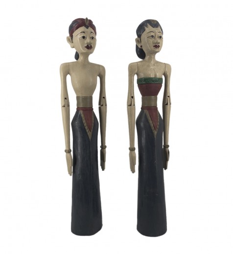 Set 2 decoratiuni din lemn de tec, indonesian Couple, L25xl18xH100 cm