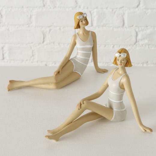 Set 2 figurine din polirasina Meredith Gri / Alb, L19xl10xH12 cm