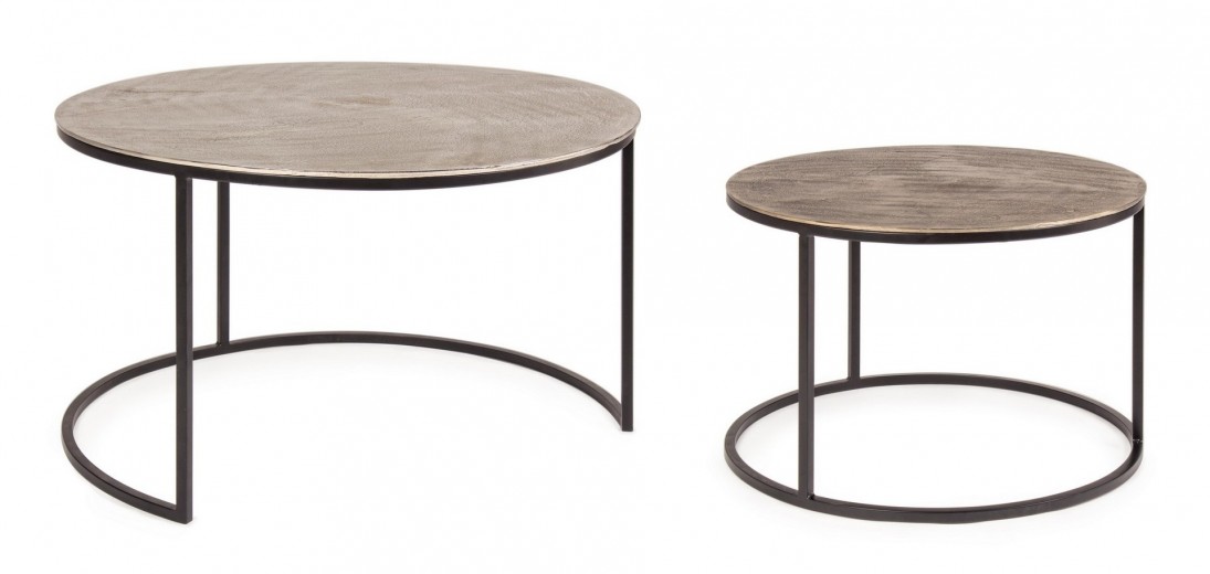 Set 2 mese de cafea din metal Amira Antique Round Argintiu / Auriu, Ø80xH45 / Ø60xH40 cm