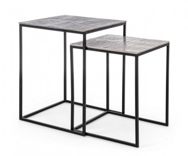 Set 2 mese de cafea din metal Tahir Square Argintiu / Negru, L41xl41xH54 cm / L37xl37xH46 cm