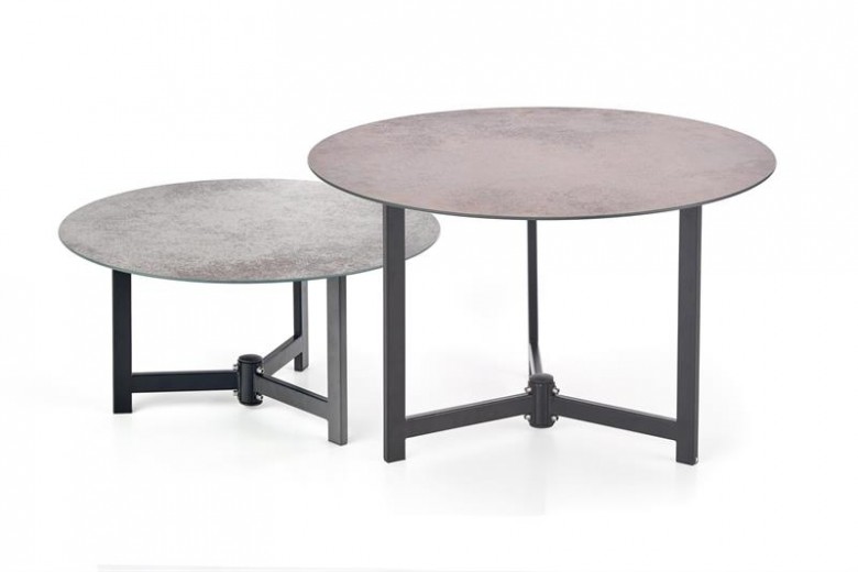 Set 2 mese de cafea din sticla si metal Twinkle Gri, Ø70xH43 / Ø60xH30 cm
