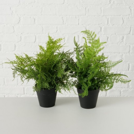 Set 2 plante artificiale in ghiveci Fern Tall Verde / Negru, Modele Asortate, Ø30xH35 cm