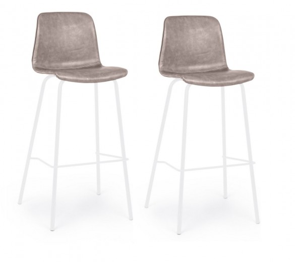 Set 2 scaune de bar tapitate cu piele ecologica si picioare metalice Kyra Bej / Alb, l39xA44xH103,5 cm