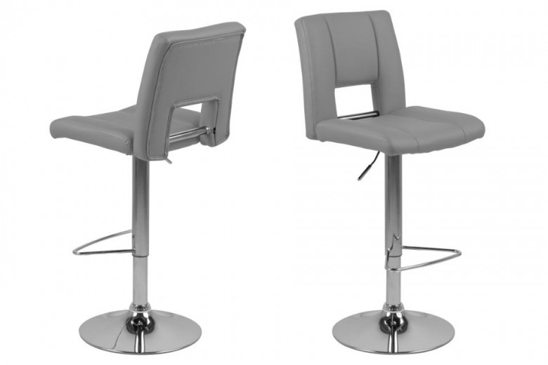 Set 2 scaune de bar tapitate cu piele ecologica si picior metalic Sylvia Gri / Crom, l41,5xA52xH115 cm