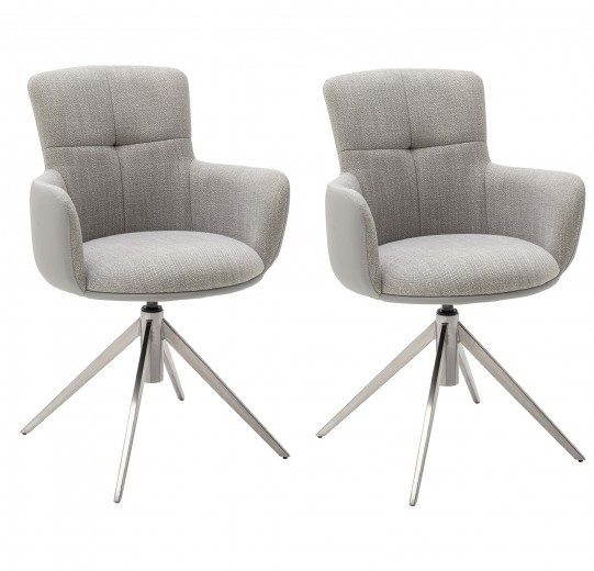 Set 2 scaune rotative tapitate cu stofa si picioare metalice, Mecana Gri / Crom, l60xA64x87 cm