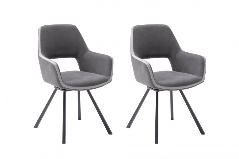 Set 2 scaune rotative tapitate cu stofa si picioare metalice, Bayoe Plus Gri / Negru, l58xA60xH90 cm