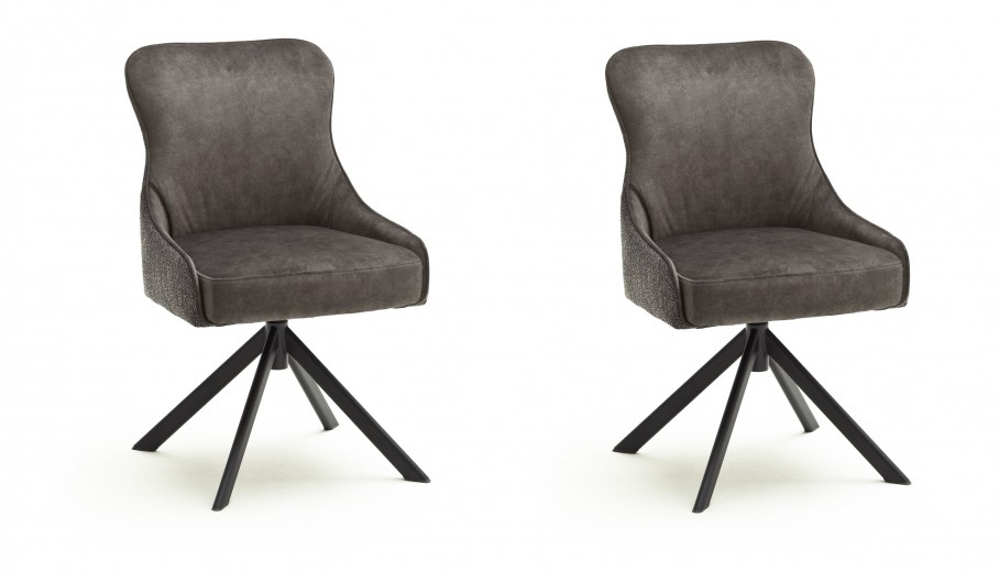 Set 2 scaune rotative tapitate cu stofa si picioare metalice, Sheffield A Oval, Cappucino / Negru, l53xA64xH88 cm