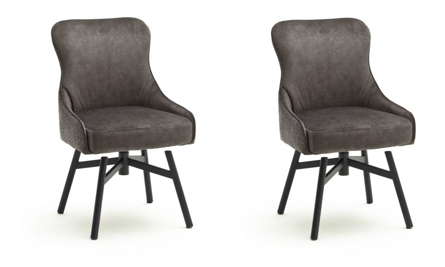 Set 2 scaune rotative tapitate cu stofa si picioare metalice, Sheffield A Round, Cappucino / Negru, l53xA64xH88 cm