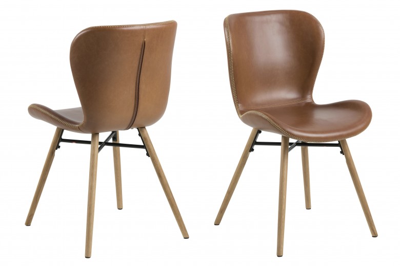 Set 2 scaune tapitate cu piele ecologica si picioare din lemn Batilda-A1 Maro / Stejar, l47xA53xH82,5 cm
