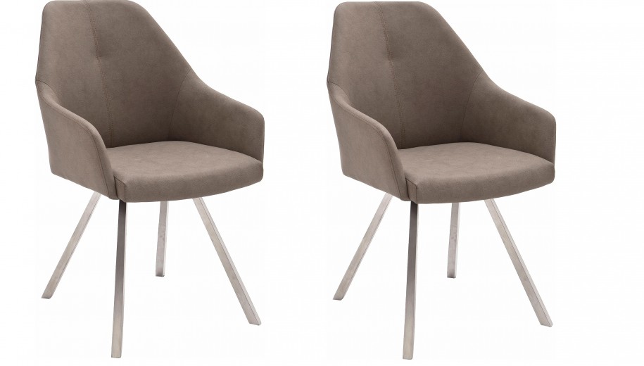 Set 2 scaune tapitate cu piele ecologica si picioare metalice, Madita A, Bej / Crom, l55xA63xH86 cm