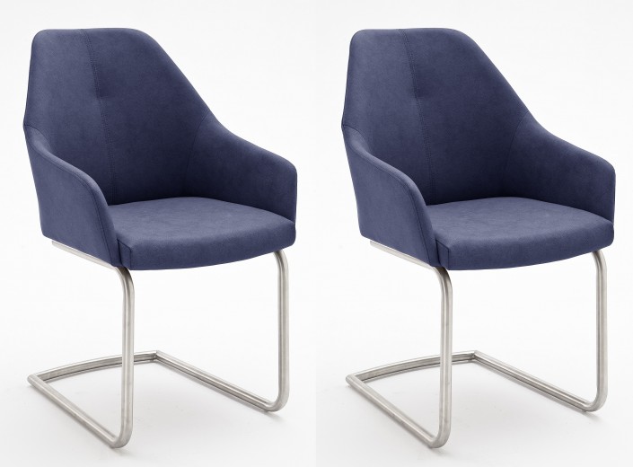 Set 2 scaune tapitate cu piele ecologica si picioare metalice, Madita A Swing, Bleu / Crom, l55xA62xH88 cm