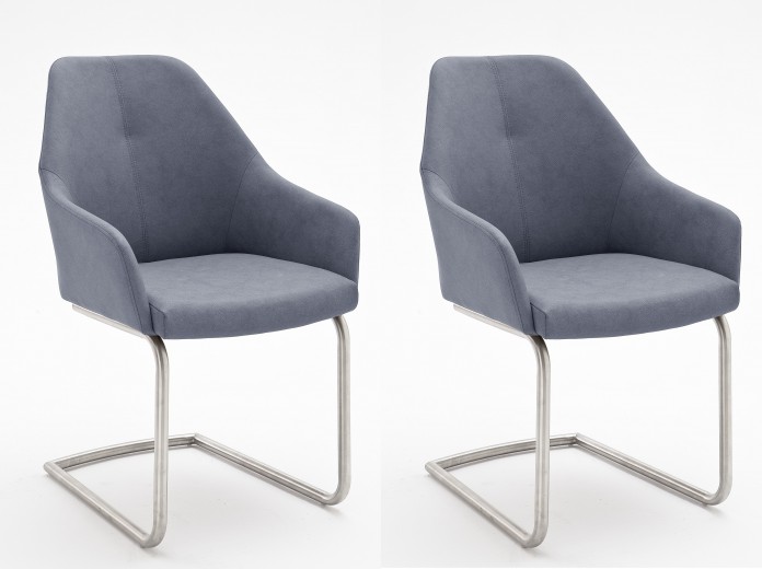Set 2 scaune tapitate cu piele ecologica si picioare metalice, Madita A Swing, Gri deschis / Crom, l55xA62xH88 cm