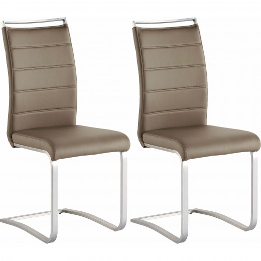 Set 2 scaune tapitate cu piele ecologica si picioare metalice, Pescara Capuccino / Crom, l42xA56xH102 cm