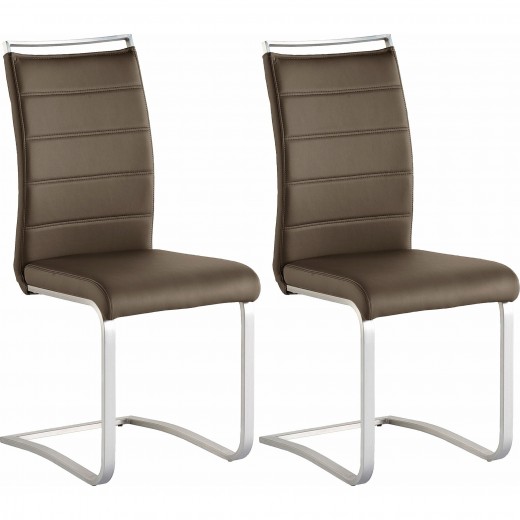 Set 2 scaune tapitate cu piele ecologica si picioare metalice, Pescara Maro / Crom, l42xA56xH102 cm