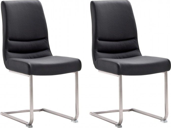 Set 2 scaune tapitate cu piele si picioare metalice, Montera Swing Negru / Crom, l45xA63xH90 cm