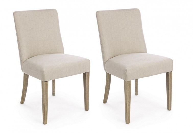 Set 2 scaune tapitate cu stofa si picioare din lemn Beatriz Bej / Natural, l48xA57xH88 cm