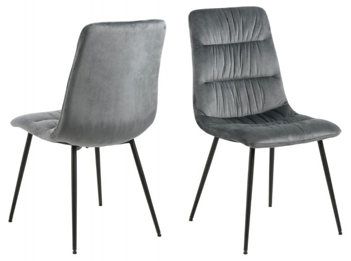 Set 2 scaune tapitate cu stofa si picioare metalice Lilian Velvet Gri / Negru, l47xA57xH92 cm