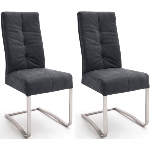 Set 2 scaune tapitate cu stofa si picioare metalice, Salva I Negru / Crom, l45xA63xH102 cm