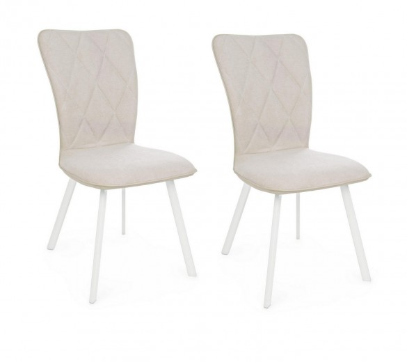 Set 2 scaune tapitate cu stofa si piele ecologica, cu picioare metalice Angelica Bej / Alb, l50xA63xH92 cm