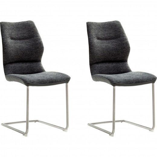 Set 2 scaune tapitate cu stofa si piele ecologica, cu picioare metalice, Orlando Swing Antracit / Crom, l46xA63xH92 cm