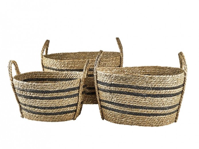 Set 3 cosuri pentru depozitare din iarba de mare Sophys 11205 Natural / Negru, L50xl40xH29 cm / L45xl35xH26 cm / L38xl28xH23 cm