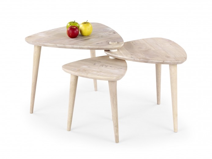 Set 3 masute de cafea din lemn Corsa White Wash, L57xl54xH45 cm