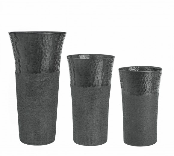 Set 3 vaze decorative din aluminiu, Hammel Shaped Low Grafit, Ø16,5xH34 / Ø15xH28 / Ø14xH24 cm