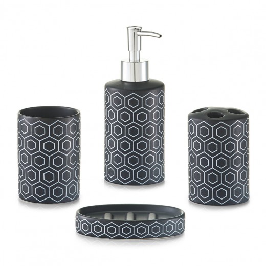 Set 4 accesorii pentru baie din ceramica, Black / White