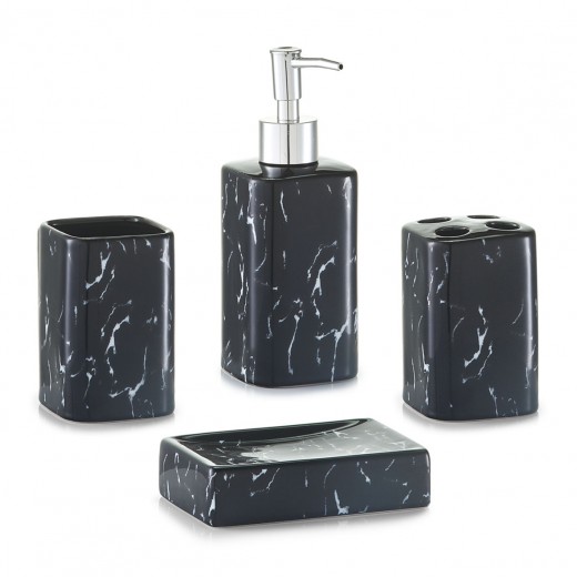 Set 4 accesorii pentru baie din ceramica, Marble-Optics Black