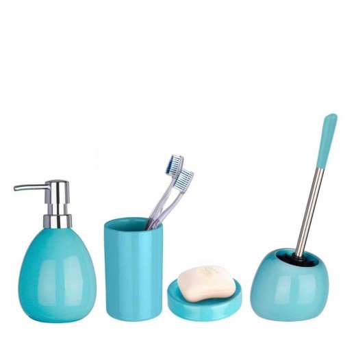 Set 4 accesorii pentru baie, din ceramica, Polaris Albastru Pastel