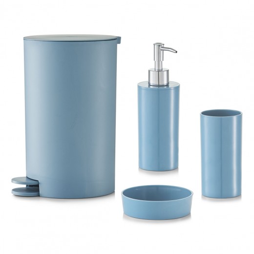 Set 4 accesorii pentru baie din plastic, Blue