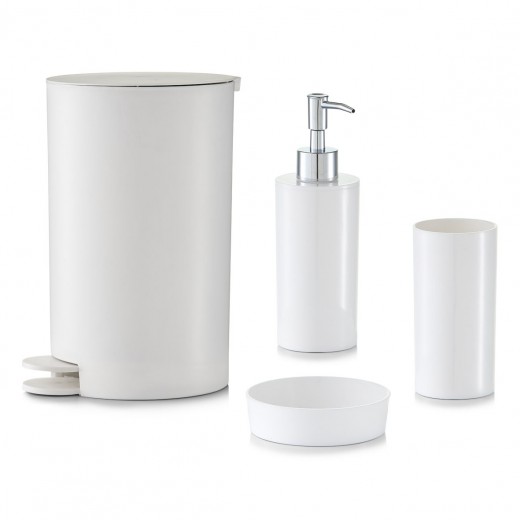 Set 4 accesorii pentru baie din plastic, White