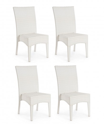 Set 4 scaune de gradina / terasa din fibre sintetice si metal Antalys Alb, l47xA58xH93 cm
